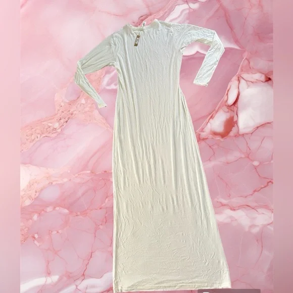 NWT SKIMS soft lounge crew neck long dress 4X in marble white - Picture 6 of 8